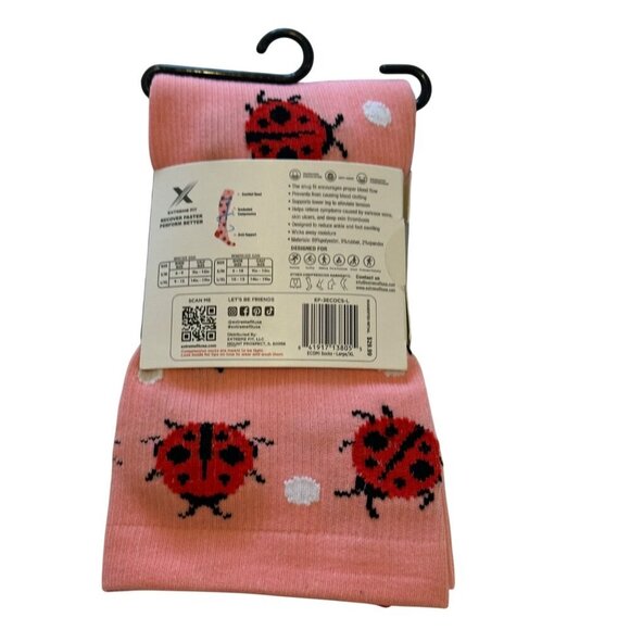 Extreme Fit Ladybug Compression Socks L/XL Knee High Supportive Pink Red Travel - Picture 10 of 11